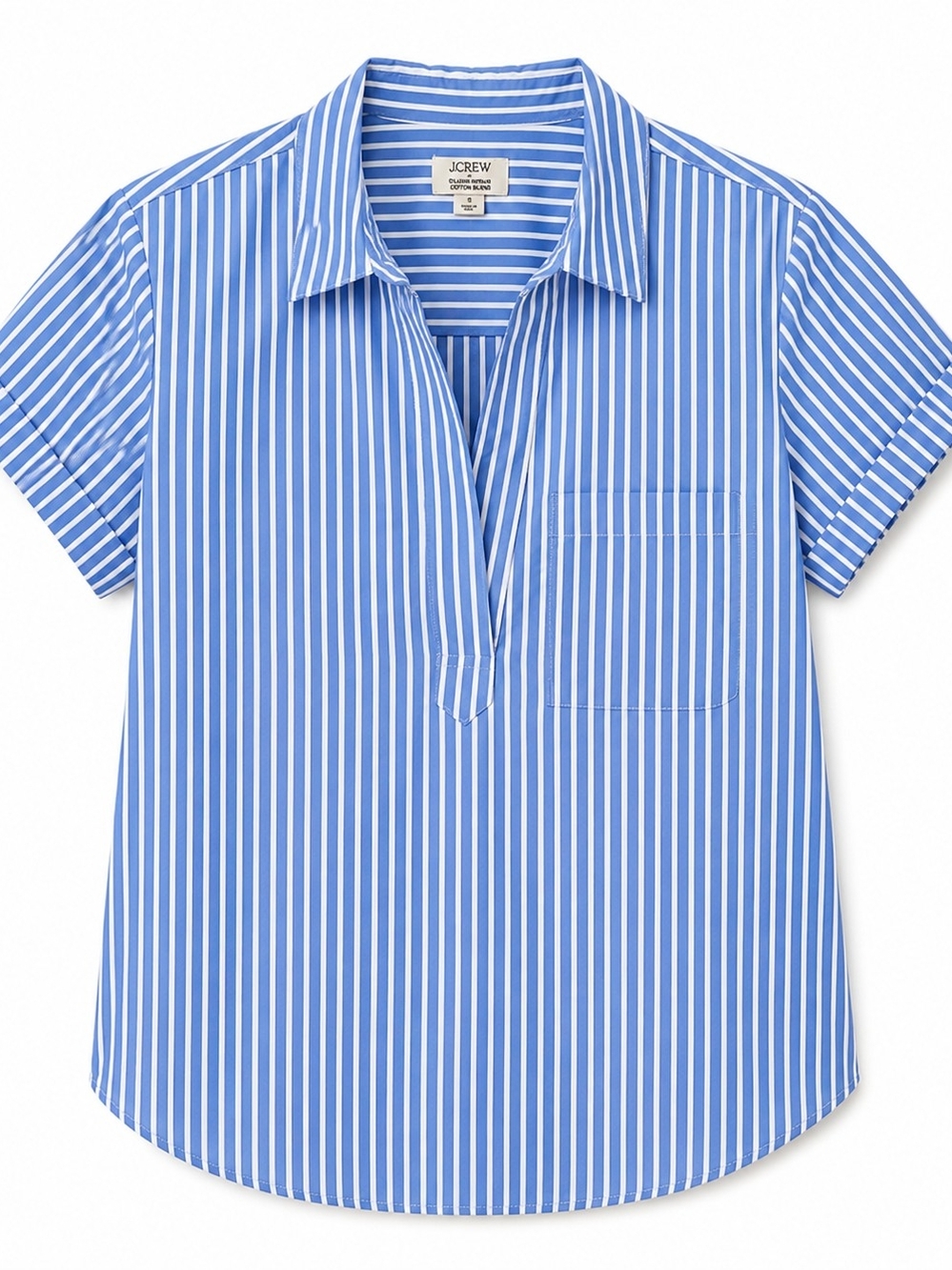 J. Crew Blue & White  Stripe Short-Sleeve Popover Shirt Women's Medium